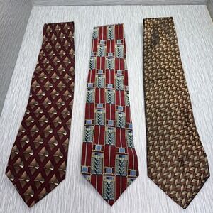 Silk Neckties Lot of 3 Men's Geometric Abstract Patterns Brown Red